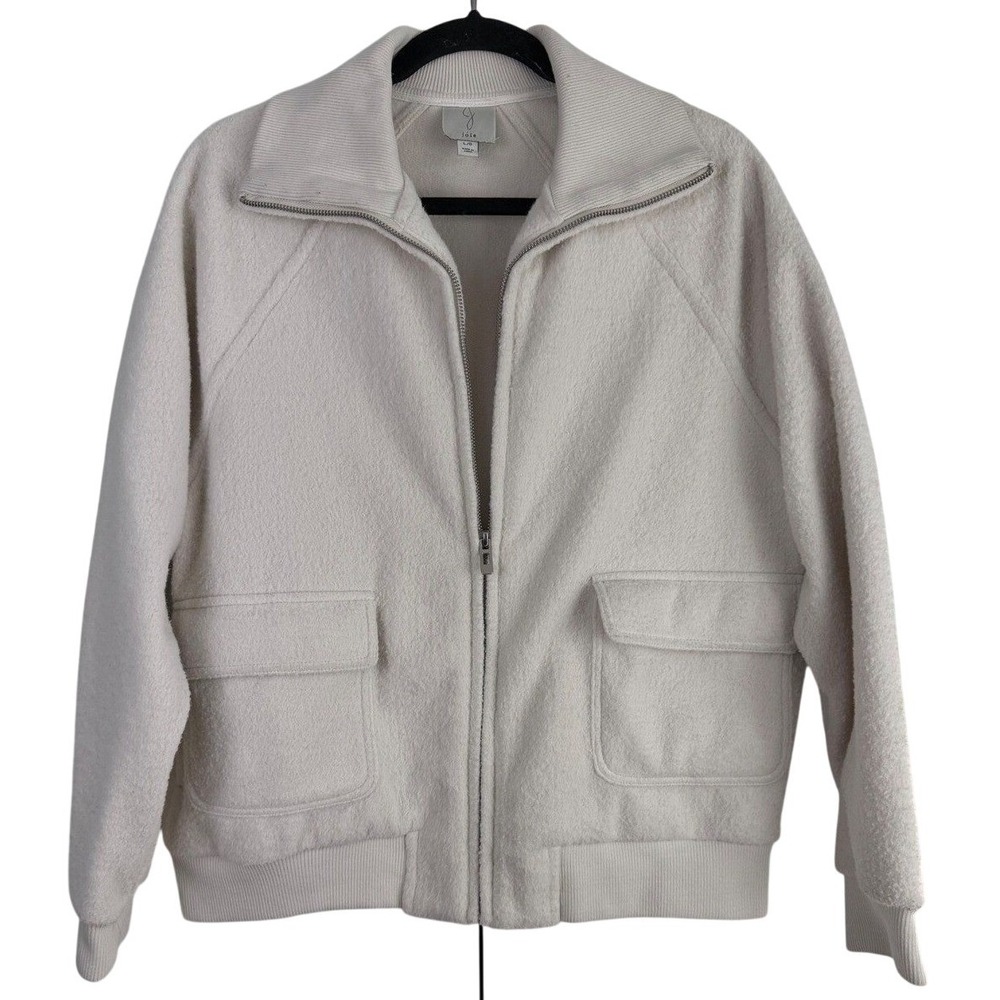 Joie Cream Textured Full Zip Bomber Jacket Off White Luxury Knit Coat Large NWT